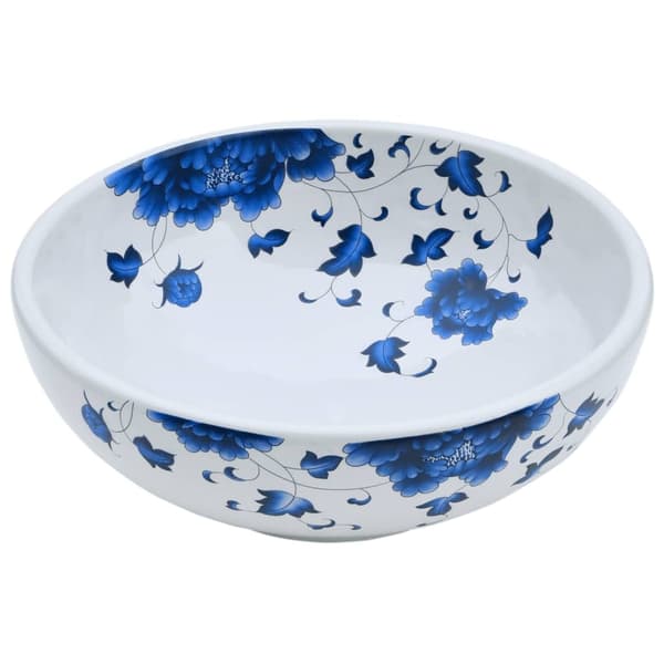 vidaXL Handfat vit och blå rund Φ41x14 cm keramik Vit