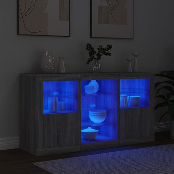 vidaXL Skänk med LED-belysning grå sonoma 123x37x67 cm Grå