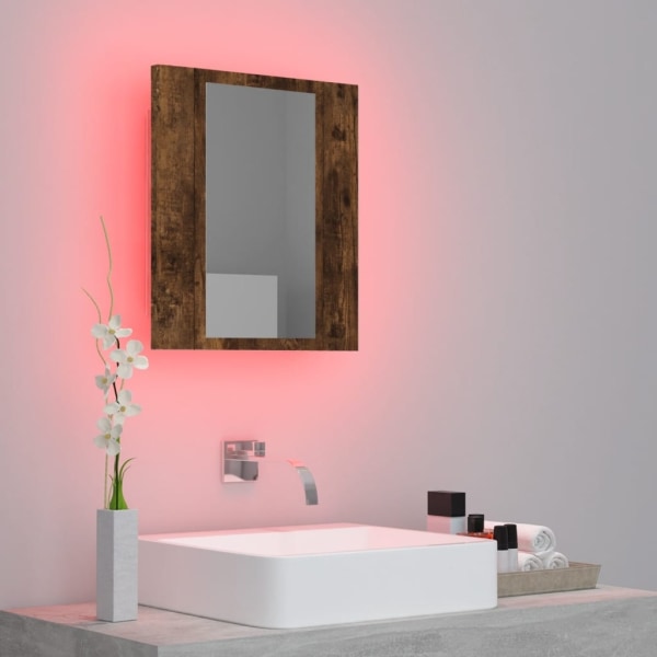 vidaXL Spegelskåp för badrum LED rökig ek 40x12x45 cm konstruera Brun