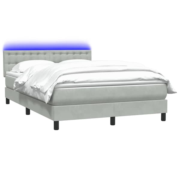 vidaXL Ramsäng med madrass ljusgrå 160x220 cm sammet Grå