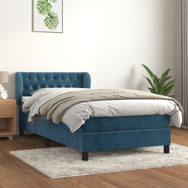 vidaXL Ramsäng med madrass mörkblå 90x190 cm sammet Blå