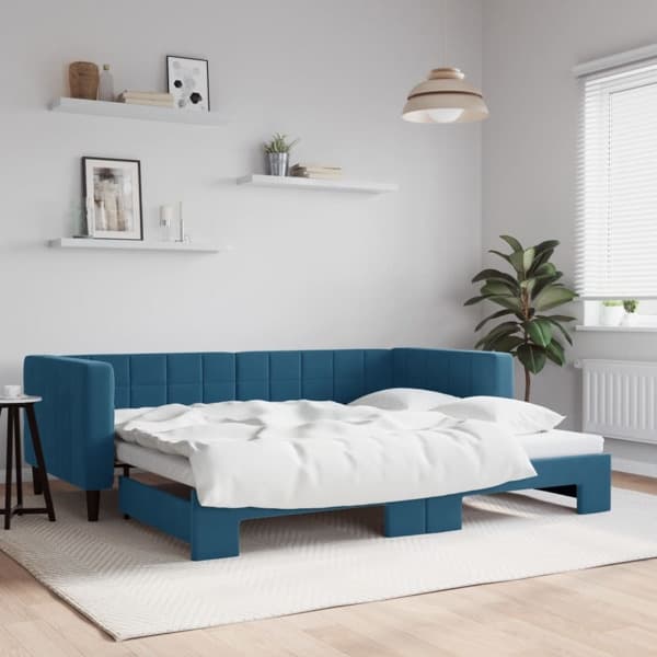 vidaXL Dagbädd utdragbar blå 90x200 cm sammet Blå