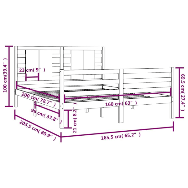 vidaXL Sängram vit massiv furu 160x200 cm Vit