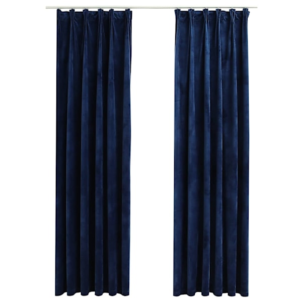 vidaXL Mörkläggningsgardiner 2 st med krokar sammet mörkblå 140x245 cm Blå