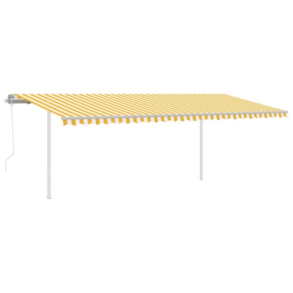 vidaXL Markis med stolpar automatiskt infällbar 6x3 m gul/vit Gul