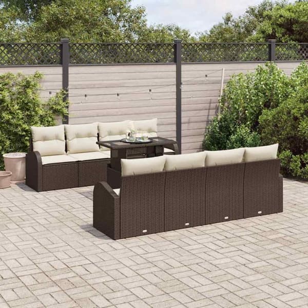 vidaXL Trädgårdsoffset 9 st Brun Poly Rattan Brun