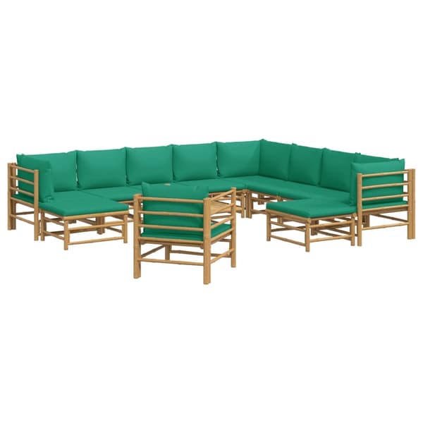 vidaXL Loungegrupp 12 delar gröna dynor bambu Brun