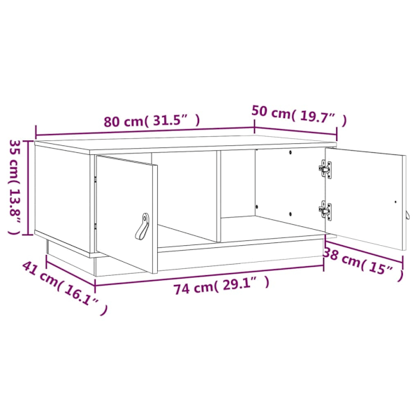 vidaXL Soffbord svart 80x50x35 cm massiv furu Svart
