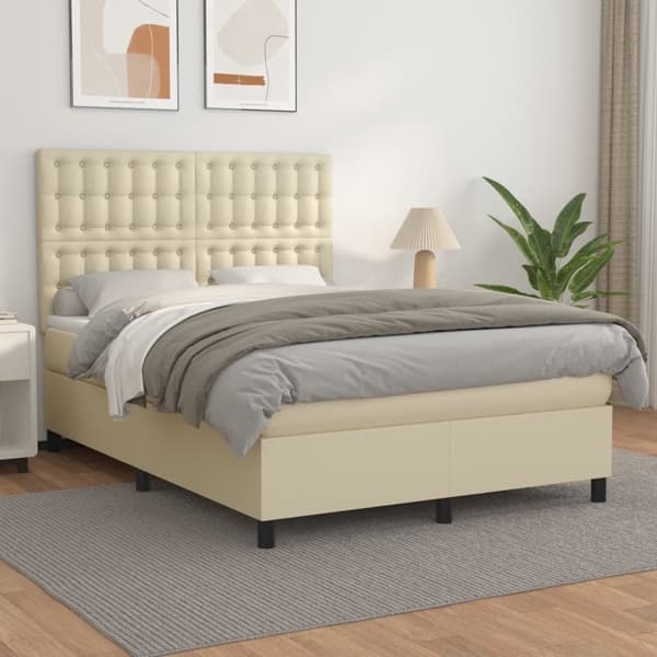 vidaXL Ramsäng med bäddmadrass gräddvit 140x190 cm konstläder Kräm