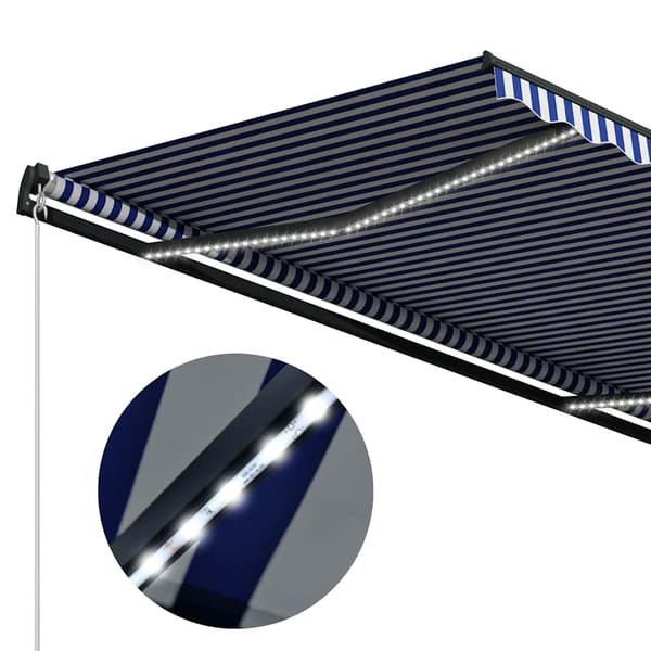 vidaXL Markis med vindsensor & LED 500x300 cm blå och vit Blå