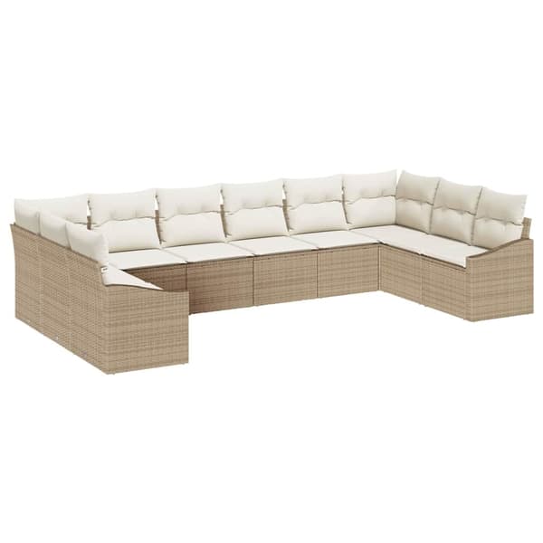 vidaXL Soffset med kudde 10 pcs Beige konstrotting Beige