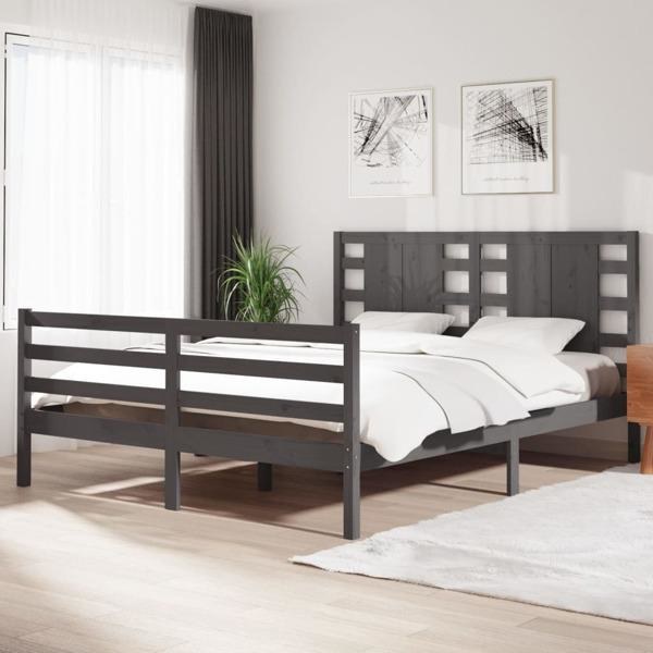 vidaXL Sängram grå massiv furu 160x200 cm Grå