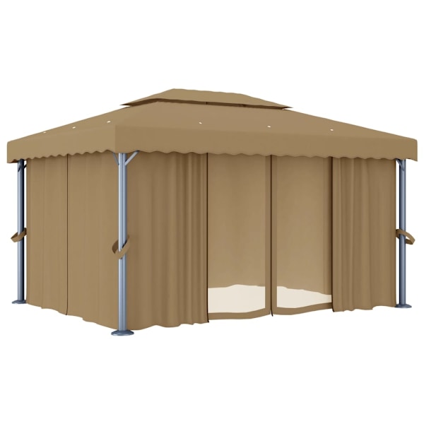 vidaXL Paviljong med draperi 4x3 m taupe aluminium Taupe