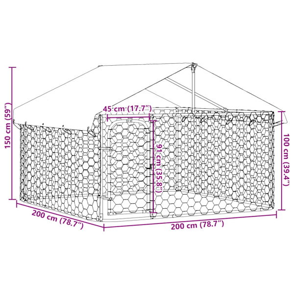 vidaXL Hundgård med tak för utomhusbruk 200x200x150 cm Silver