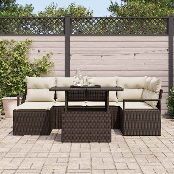 vidaXL Trädgårdsoffset med lagring 7 pcs Brun Poly rattan Brun