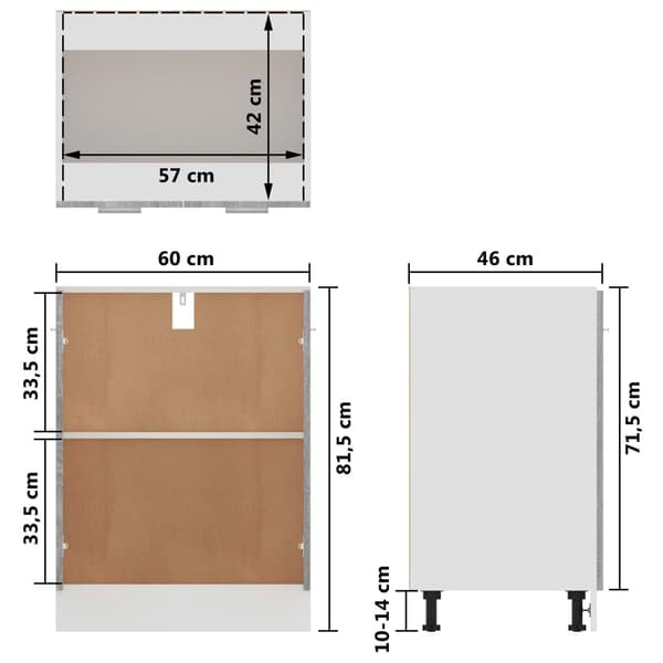 vidaXL Underskåp “Lyon” grå 60x46x81,5 cm konstruerat trä Grå