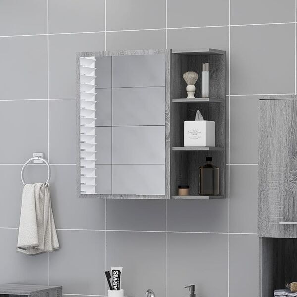vidaXL Spegelskåp för badrum grå sonoma 62,5x20,5x64cm konstruerat trä Grå
