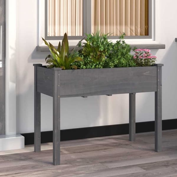 vidaXL Odlingslåda med foder grå 118x59x76 cm massivt granträ Grå