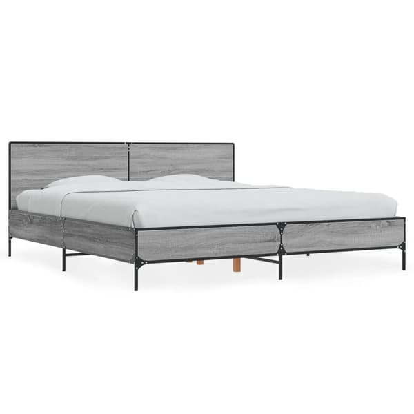 vidaXL Sängram grå sonoma 200x200 cm konstruerat trä och metall Grå