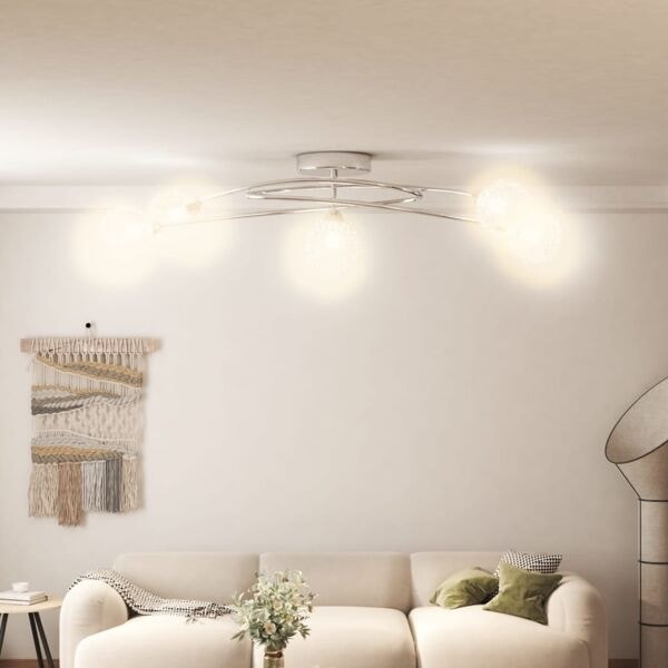 vidaXL Taklampa med lampskärmar i tråd för 5 G9 LED-lampor Transparent