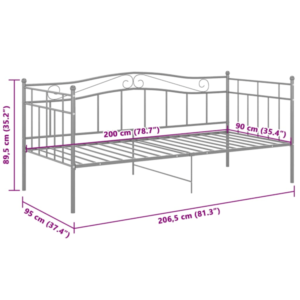 vidaXL Sängram bäddsoffa grå metall 90x200 cm grå