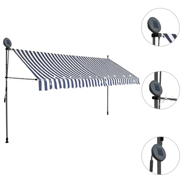 vidaXL Markis manuellt infällbar med LED 400 cm blå och vit multifärg