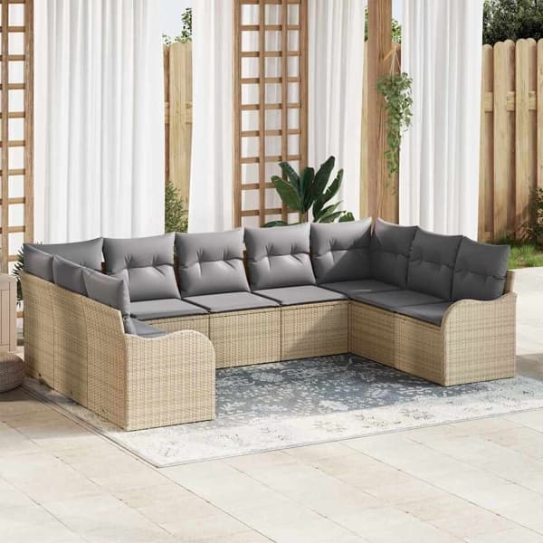 vidaXL Trädgårdsoffset 9 st Beige konstrotting Beige