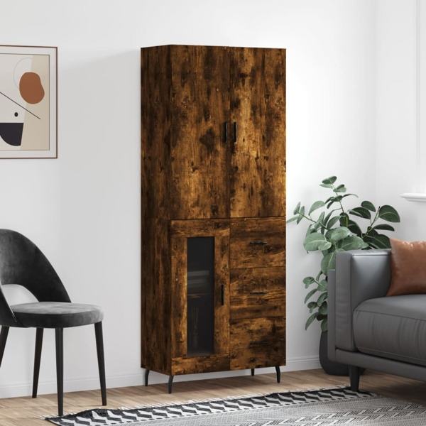 vidaXL Högskåp rökfärgad ek 69,5x34x180 cm konstruerat trä Brun