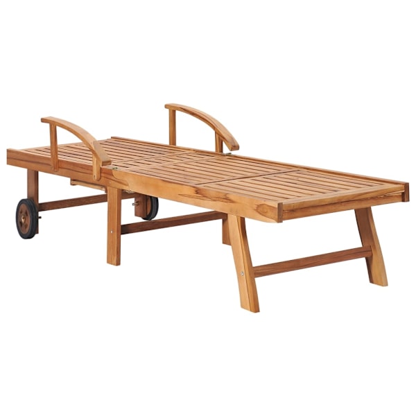 vidaXL Solsäng 2 st med bord och dyna massiv teak Creme