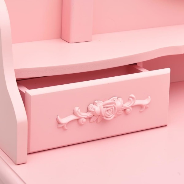 vidaXL Sminkbord med pall rosa 75x69x140 cm paulowniaträ Rosa