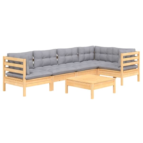 vidaXL Loungegrupp med dynor 6 delar grå furu grå