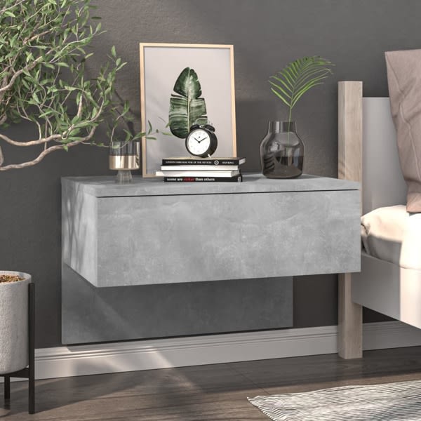 vidaXL Väggmonterat sängbord betonggrå grå