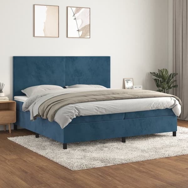 vidaXL Ramsäng med madrass mörkblå 200x200 cm sammet Blå