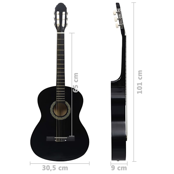 vidaXL Gitarr för nybörjare klassisk svart 4/4 39" amerikansk lind Svart