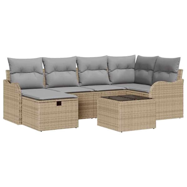 vidaXL Trädgårdsoffset 7 st Poly rattan Beige