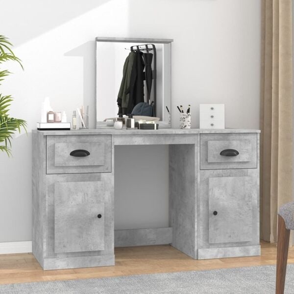 vidaXL Sminkbord med spegel betonggrå 130x50x132,5 cm Grå