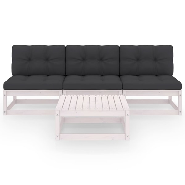 vidaXL Loungegrupp med dynor 4 delar massiv furu Vit