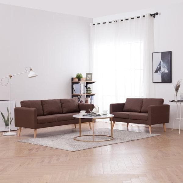 vidaXL Soffgrupp 2 delar tyg brun Brun