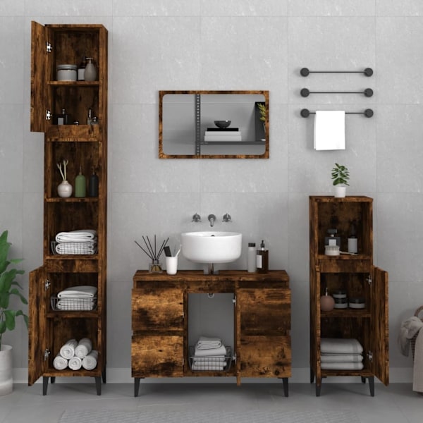 vidaXL Tvättställsskåp rökfärgad ek 80x33x60 cm konstruerat trä Brun