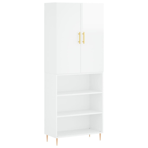 vidaXL Högskåp högglans vit 69,5x34x180 cm konstruerat trä Vit