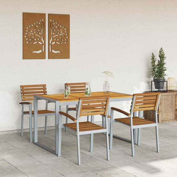 vidaXL Trädgårdsmöbelset 5 pcs Grå Massivt Akaciaträ Grå