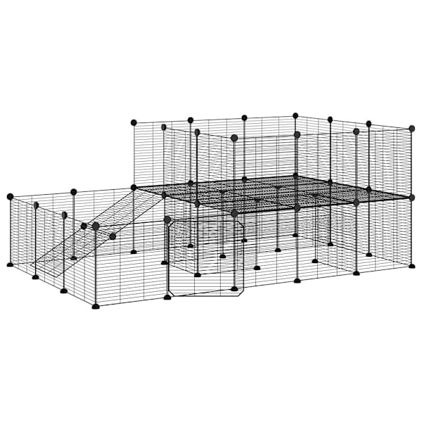 vidaXL Hundgård svart 44 paneler 35x35 cm stål Svart