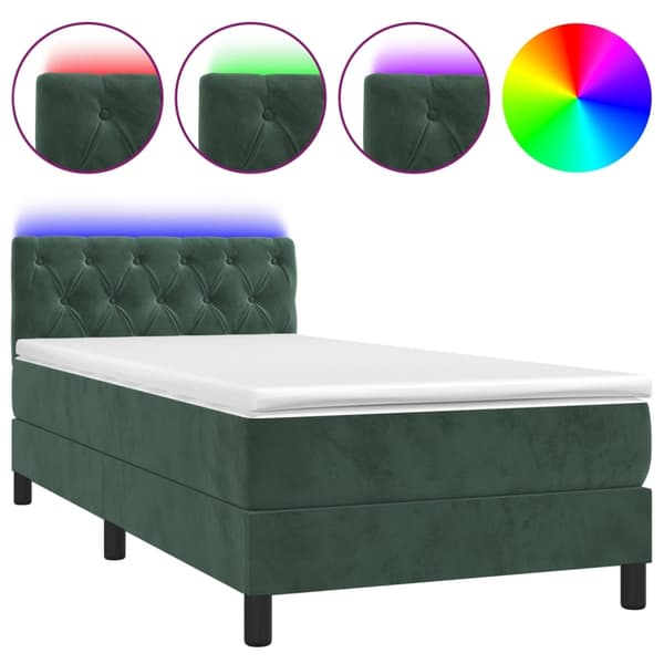 vidaXL Ramsäng med madrass & LED mörkgrön 80x200 cm sammet Grön