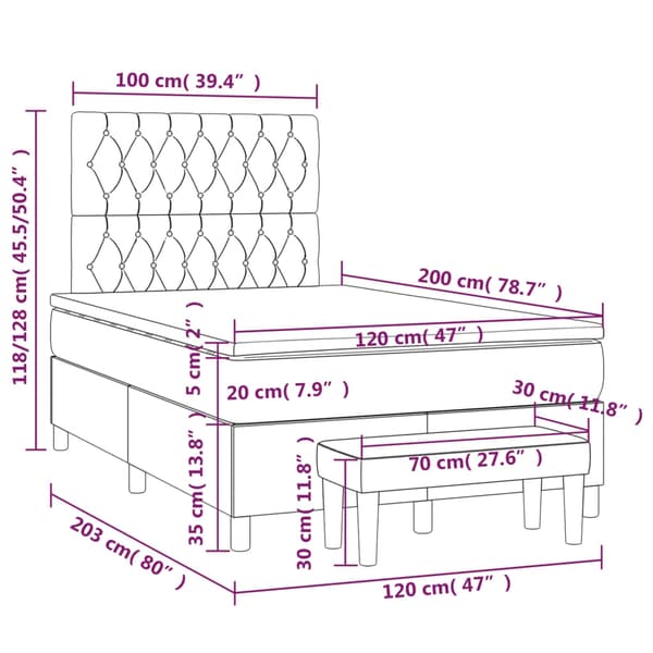 vidaXL Ramsäng med madrass mörkblå 120x200 cm sammet Blå