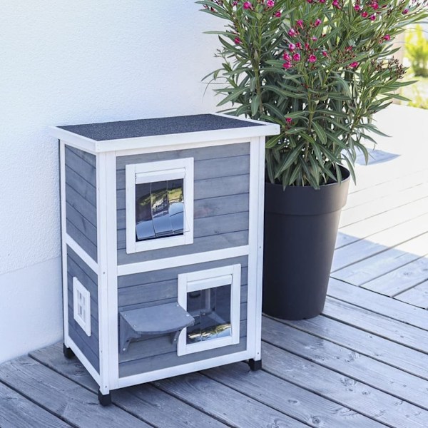 Kerbl Katthus för utomhusbruk Family 57x55x80 cm grå och vit multifärg