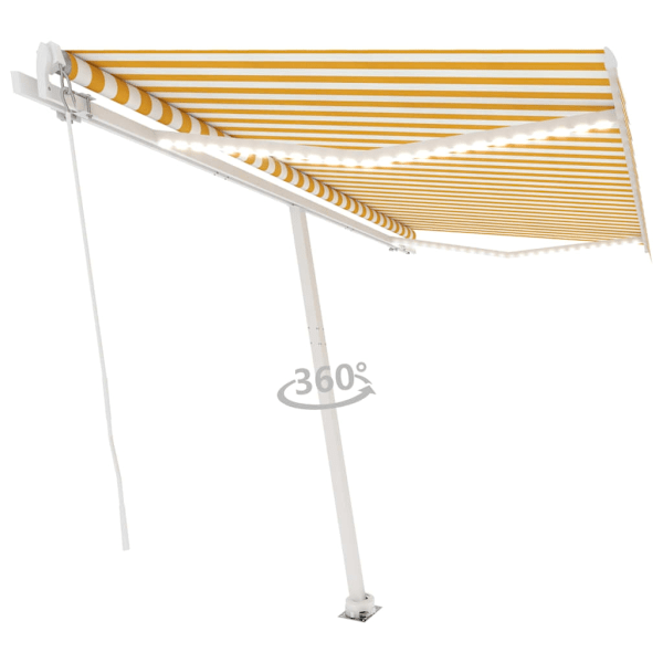vidaXL Markis manuellt infällbar med LED 450x300 cm gul och vit Gul