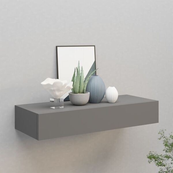 vidaXL Väggmonterad låda grå 60x23,5x10 cm MDF grå