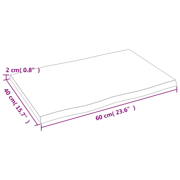 vidaXL Bordsskiva ljusbrun 60x40x2 cm behandlad massiv ek levande kant Brun