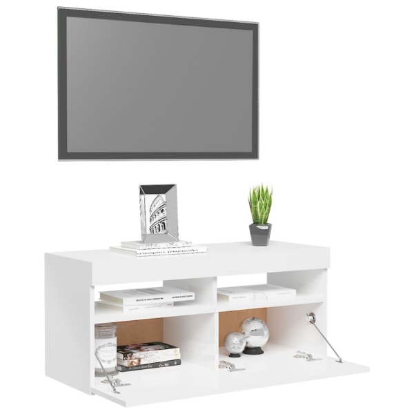 vidaXL TV-bänk med LED-belysning vit högglans 90x35x40 cm Vit