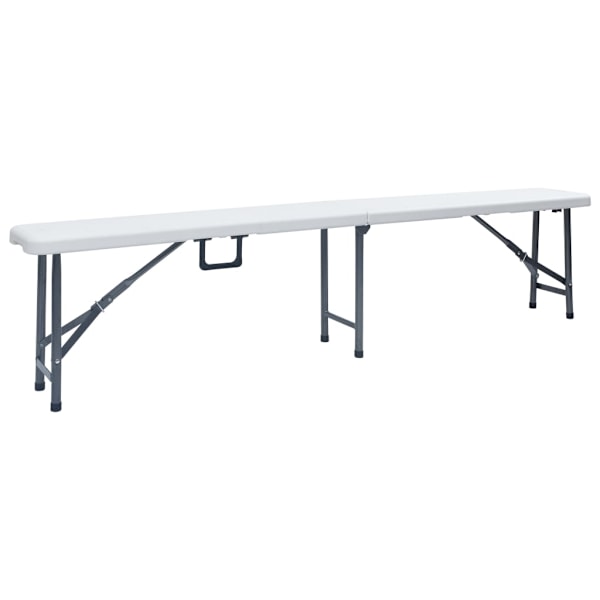 vidaXL Hopfällbart trädgårdsbord med 2 bänkar 180 cm stål och HDPE vit Vit